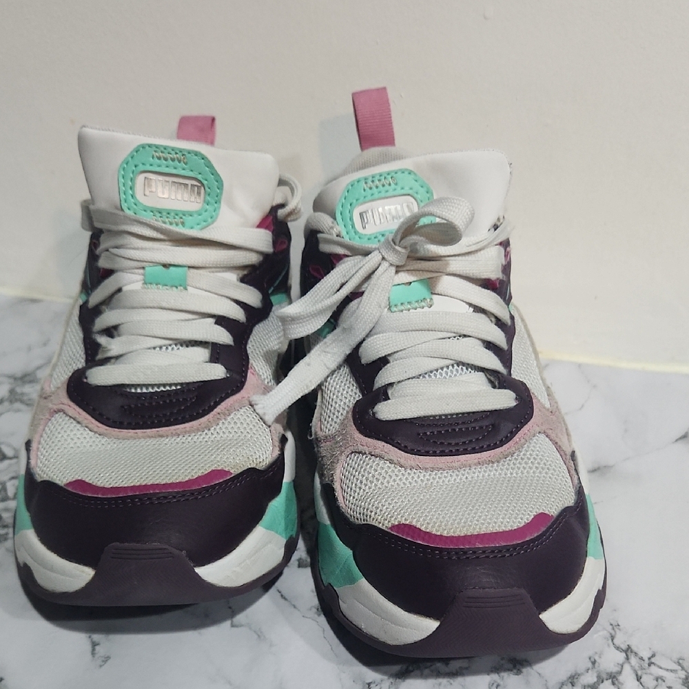 Puma Kids Sneakers - White, Green, and Purple
